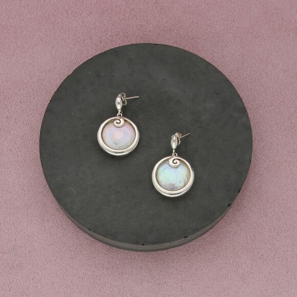 sterling silver mother of pearl swirl dangle post earrings - Picture 1 of 3